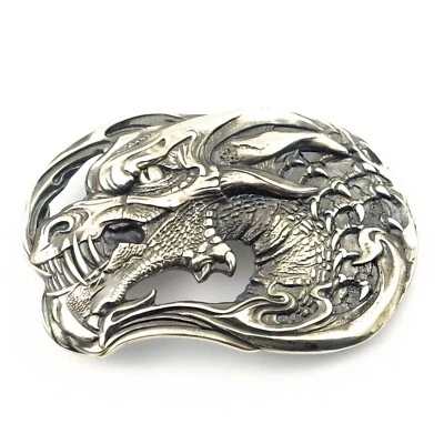 German silver belt buckle Jormungands Head, Scandinavian Dragon, Jörmungandr - Image 1 of 4