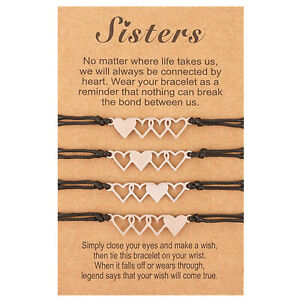 3Pcs/4PCS Matching Heart Sister Bracelet Best Friend BFF Long Distance Bracelets