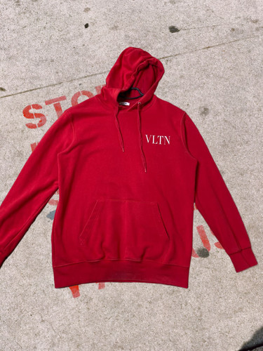 FELPA CON CAPPUCCIO VALENTINO UOMO COLORE ROSSO TAGLIA XL Distressed Crashed SunFaded anni 90