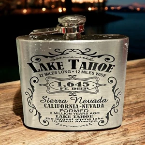 Lake Tahoe Souvenir Stainless Steel Flask Sierra Nevada - Picture 1 of 8