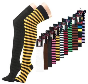 Overknees Overknee Socken Strümpfe für Damen Teenager Unifarbe o. geringelt - Bild 1 von 11