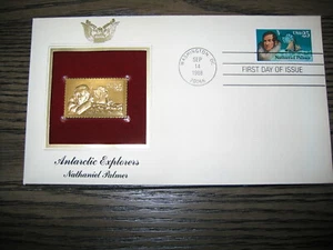 1988 Nathaniel Palmer Antarctic Explorers 22kt Gold GOLDEN replica Cover STAMP - Picture 1 of 3