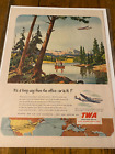 Vintage 1951 TWA Mountain Lake Fishing ad
