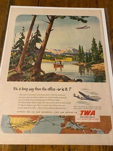Vintage 1951 TWA Mountain Lake Fishing ad - Picture 1 of 1