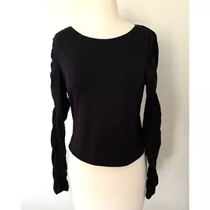 Athleta schwarzer rundum geraffter Langarm dehnbarer U-Boot-Ausschnitt Pullover Oberteil Gr. S - Bild 1 von 5