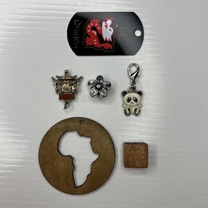H4 Lot Asian pagoda panda blossom Africa dragon Wood Vintage retro pendant - Picture 1 of 5