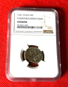1641 SPAIN 4 MARAVEDIS COUNTERSTAMPED ISSUE NGC GENUINE - Picture 1 of 2