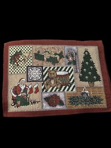 Christmas Tapestry  Placemats  Santa Claus, Tree, Set Of 2 Table Decor