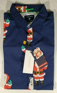 New Denim & Flower Ricky Singh Men's Navy Blue Santa Button Down Shirt Size L - Picture 1 of 3