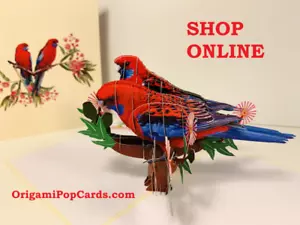 Origami Pop Cards Aussie Crimson Rosella Bird Happy Birthday Pop Greeting Card - Bild 1 von 16