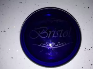 Hand Blown Dome Bristol Blue Glass Paperweight Engraved Bristol Signed - Picture 1 of 7