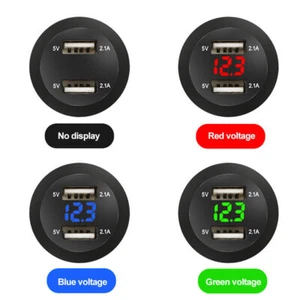 Aluminium Dual USB Port Auto Zigarettenanzünder Sockel Stecker LED Voltmeter 12V - Zdjęcie 1 z 15