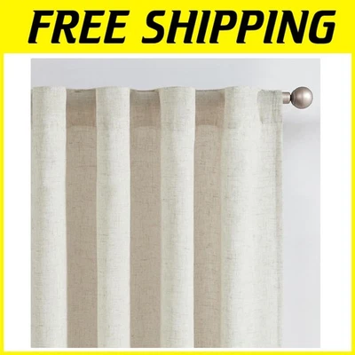 Beige Linen Blend Curtains 96" Length 2 Panels - Image 1 of 4