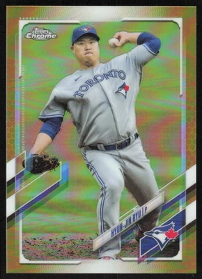 2021 Topps Chrome Gold Refractor #123 Hyun-Jin Ryu #/50 Toronto Blue Jays - Image 1 of 2