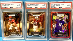 ¡3 tarjetas! ¡Jalen Hurts PSA 8! Christian McCaffrey PSA 8! Michael Penix Jr. PSA 4! - Imagen 1 de 5