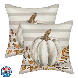 Fall Pillow Covers 20x20 Gray Stripes Pumpkin Decor Throw Pillows Case for Co - Picture 1 of 5