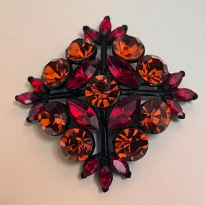 Vintage Midcentury Edlee Brosche signiert rot orange Strass Kuppel - Bild 1 von 5
