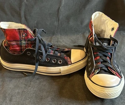 Zapatos Converse Chuck Taylor All Star Talla M4 W6 Negro Rojo Tartán Cuadros Parte Superior Alta Foto 1 de 4