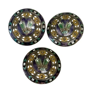 Antique Edwardian Art Nouveau Enamel Pierced Button Set of Three Steel Cut Beads - Picture 1 of 5