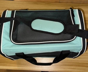 Haustier-Tragetasche mit abnehmbarem Kissen innen waschbar, Farbe türkis und schwarz - Bild 1 von 7