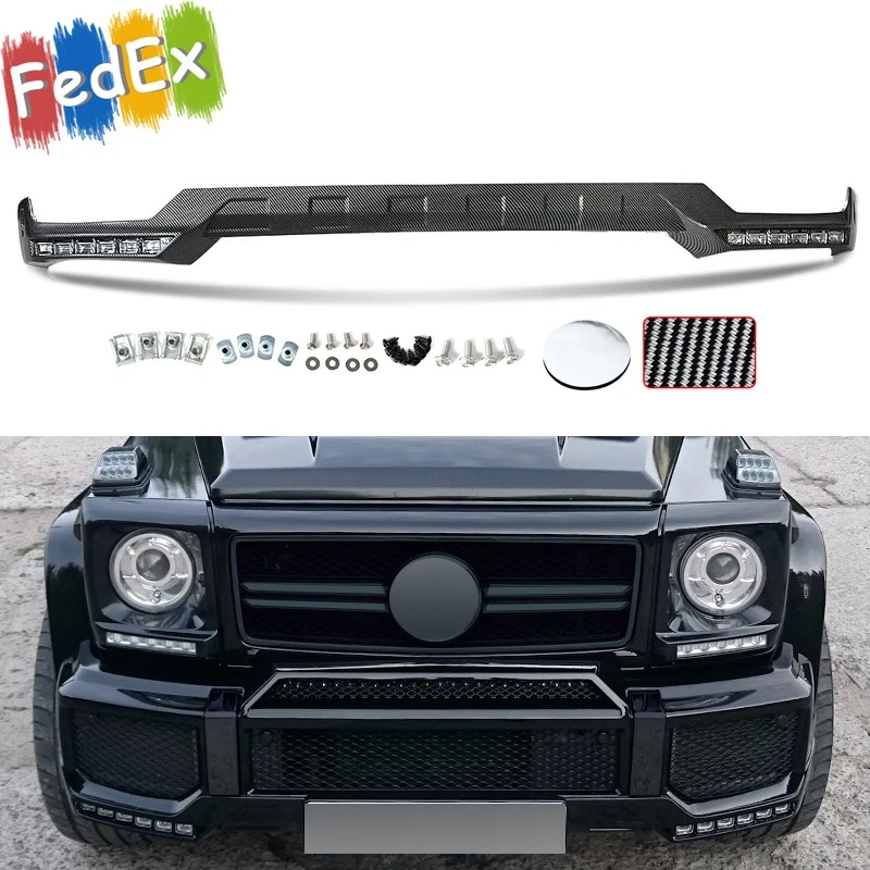 Fits Mercedes-Benz W463 G63 1990-2018 Carbon Color Front Bumper Splitter W/ LED Foto 1 de 4