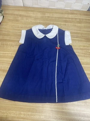 Vestido azul Nannette vintage para niña pequeña años 60 cuello blanco y ribete talla 18m-2y Foto 1 de 4