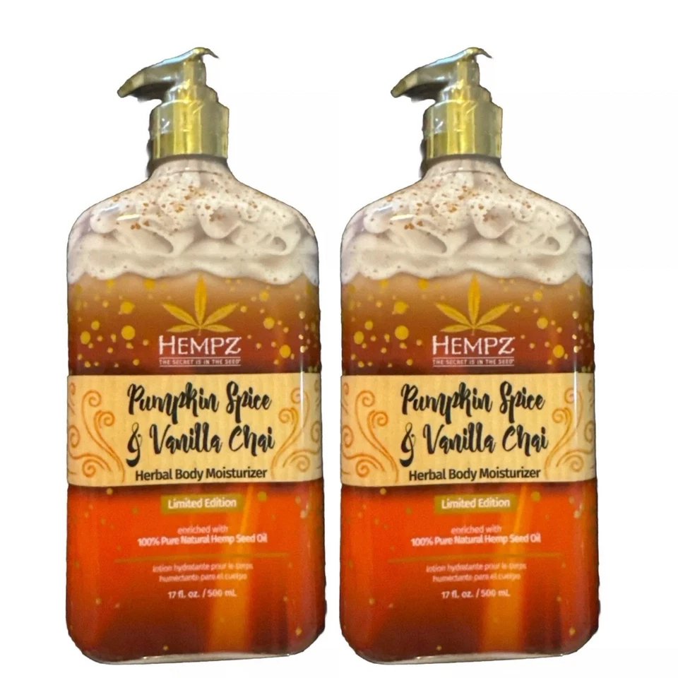 2 Hempz Pumpkin Spice & Vanilla Chai Limited Edition Lotion 17 oz Fall Scent - Image 1 of 1