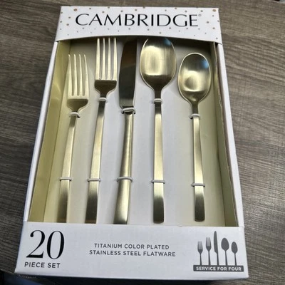 Juego de cubiertos de acero inoxidable Cambridge Gold Beacon Champagne satinado 20 piezas Foto 1 de 4