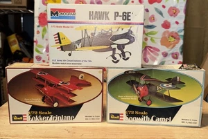 3 Model Plane Kits, Fokker Triplane, Hawk P-6E, Sopwith Camel. New Open Box. - Picture 1 of 12
