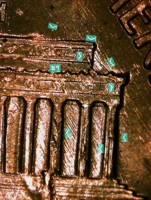 1960 D LINCOLN CENT. 9 PIECE PROGRESSION OF IDB Caused By Wicked Die Clashes.  - Image 1 of 4