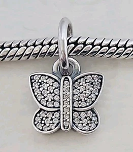 Genuine Pandora Bracelet Charm - Silver Sparkling Butterfly Dangle Charm S925 - Picture 1 of 5