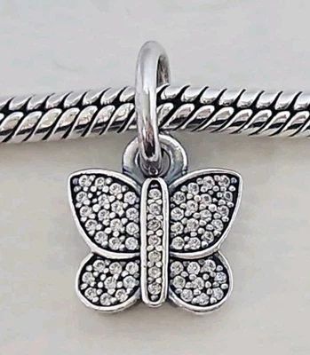 Genuine Pandora Bracelet Charm - Silver Sparkling Butterfly Dangle Charm S925 - Image 1 of 4