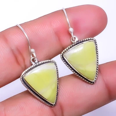 Yellow Serpentine 925 Sterling Silver Bali Earring 1.37" E7940-20 - Image 1 of 4