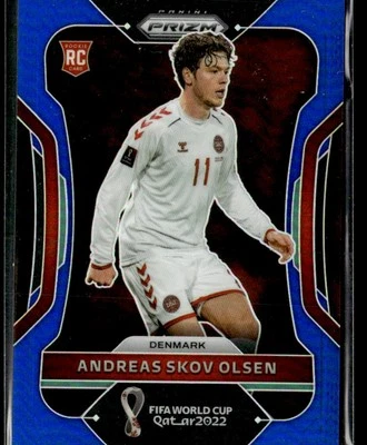 2022 Panini Prizm FIFA World Cup Qatar Blue Andreas Skov Olsen Rookie 034/299 - Image 1 of 2