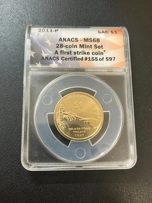 2011 P SACAGAWEA DOLLAR ANACS MS-68 - UNCIRCULATED - NATIVE AMERICAN - SLAB - $1 - Image 1 of 2