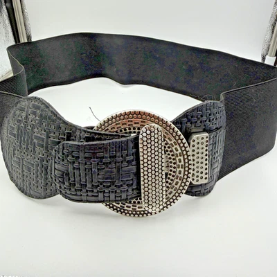 Cinturón Vintage Elástico Negro Hebilla Palanca Tono Plateado Cintura Ancho Talla Única Foto 1 de 4