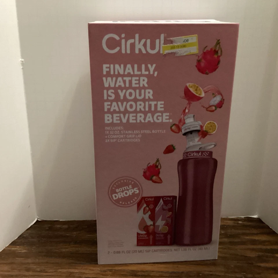 Cirkul 32 OZ Stainless Steel Pink Water Bottle Comfort Grip Lid & 2 Cartridges