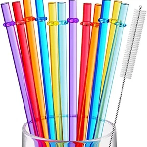 12 STÜCK 10 ZOLL WIEDERVERWENDBARE TRINKHALME MIT REINIGUNGSBÜRSTE - NEU - Bild 1 von 1