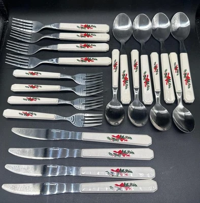 VTG Pfaltzgraff Christmas Heritage 20 Piece Flatware Set Silverware Holly Leaves - Image 1 of 4