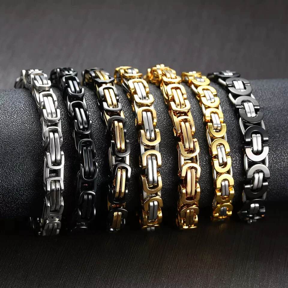 Moda Para Hombres Pulsera de Acero Inoxidable Eslabón Bizantino Cadena Brazalete Regalo Joyería Foto 1 de 1