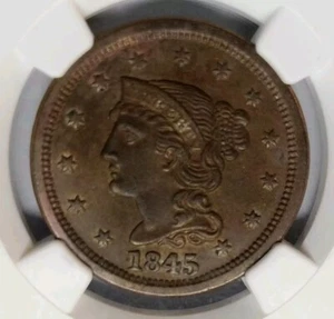 Choice 1845 Braided Hair Large Cent 1c NGC MS61 BN - Picture 1 of 4