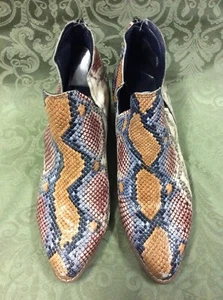 Stivaletto serpente stampa colorato blu vino biondo 7,5 Neda posteriore zip caviglia impermeabile - Foto 1 di 10
