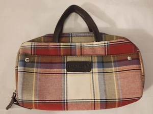 Vintage Longaberger Makeup Case/Bag Plaid- Faux Leather Straps Zip Pouch 7.5X5.5 - Picture 1 of 5