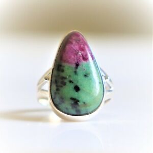 RUBY IN ZOISITE NATURAL GEMSTONE RING 925 STERLING SILVER JEWELRY RING 3 TO 12 
