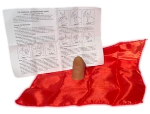MAGIC RUBBER THUMB TIP + 9" RED SILK Vanishing Appearing Hanky Trick Fake Finger - Picture 1 of 20