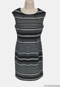 Calvin Klein Womens Sheath Knee Length Dress Petti Size 4P Striped Black Gray - Picture 1 of 6