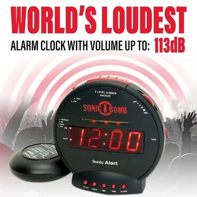 Sonic Bomb Alarm Clock with Bed Shaker | Black & Red | Open Box - Image 1 of 4