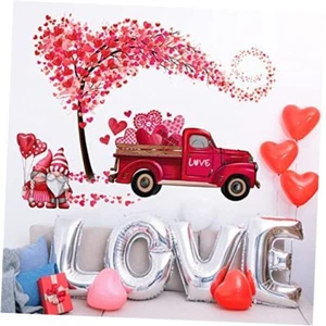 Gnome Red Truck Wall Decals Stickers, Valentine's Day Pink Valentines Day 2 - Picture 1 of 7