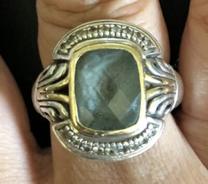 BEAUTIFUL GABRIELLE BRUNI 14KT GOLD & STERLING SILVER TOPAZ & DIAMOND RING 9 - Picture 1 of 12
