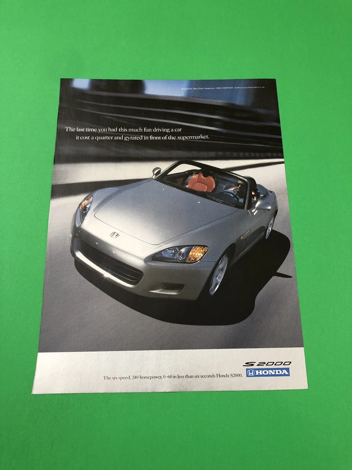 2000 2001 HONDA S2000 VINTAGE ORIGINAL PRINT AD ADVERTISEMENT PRINTED - Image 1 of 1